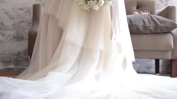 Bride White Wedding Dress Slow Motion — Stockvideo