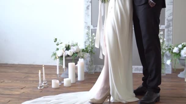 Slow Motion Bride Groom Very Bright Room — Stockvideo