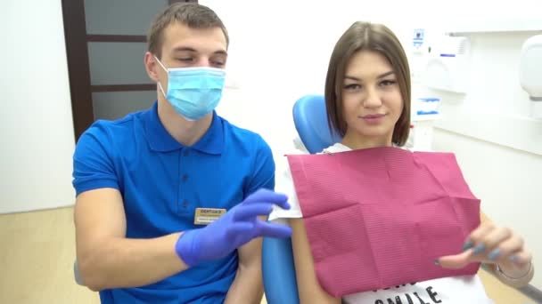 Slow Motion Patient Doctor Gloves Making Heart Shape Hands — Stock Video