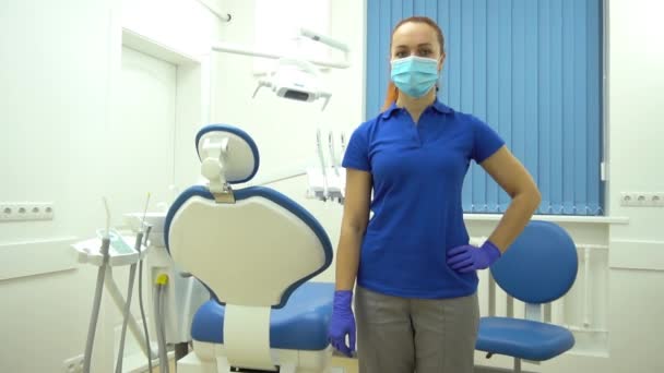 Female Doctor Rubber Gloves Putting Thumbs Smiling Clinic — Stockvideo