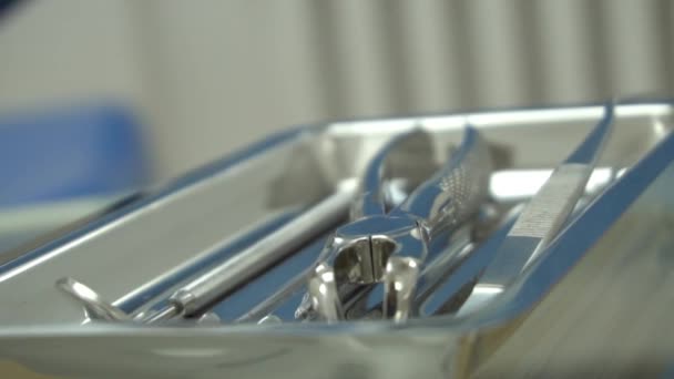 Slow Motion Set Metal Dentist Medical Equipment Tools — Stockvideo