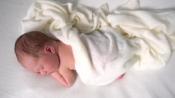 Adorable Newborn Baby Girl Sleeping White Background Beginning Life — Stockvideo