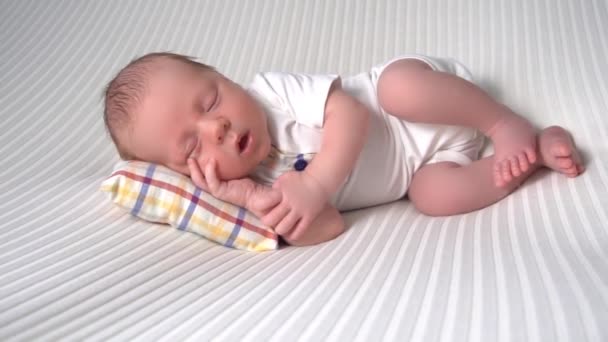 Slow Motion Newborn Baby Girl Boy Portrait Sleep — Stockvideo