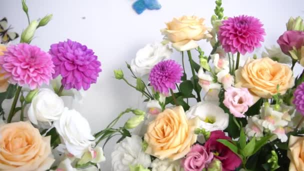 Slow Motion Beautiful Bouquet Mixed Flowers Vase — Stockvideo