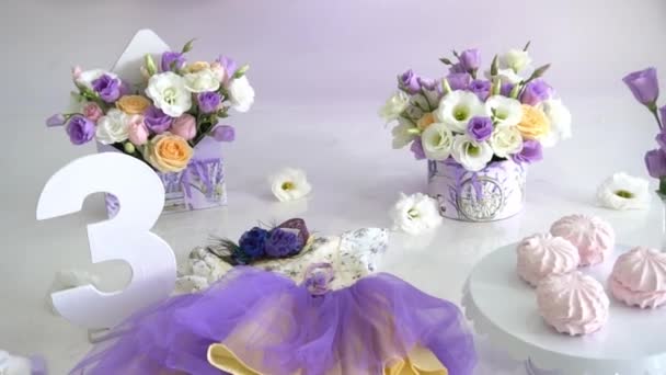 Vestido Infantil Con Flores Rosas Para Niñas Sobre Fondo Blanco — Vídeo de stock