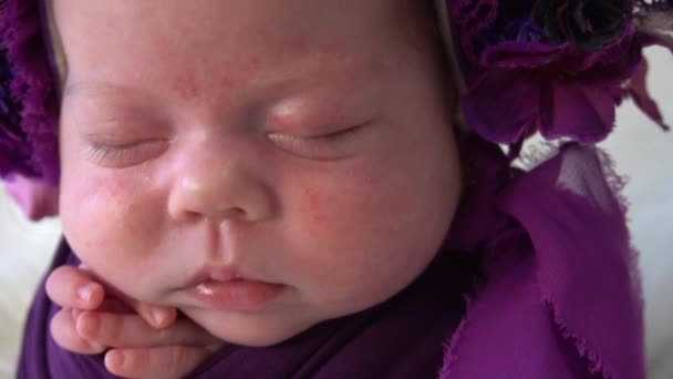 Slow Motion Beautiful Baby Girl Hat Made Flowers — Stockvideo