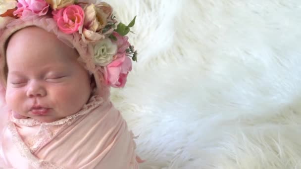 Une Belle Petite Fille Dans Chapeau Fait Fleurs — Video