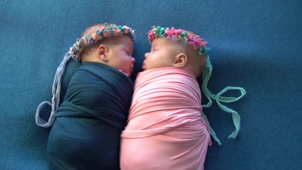Slow Motion Baby Brüderliche Zwillingsschwestern — Stockvideo