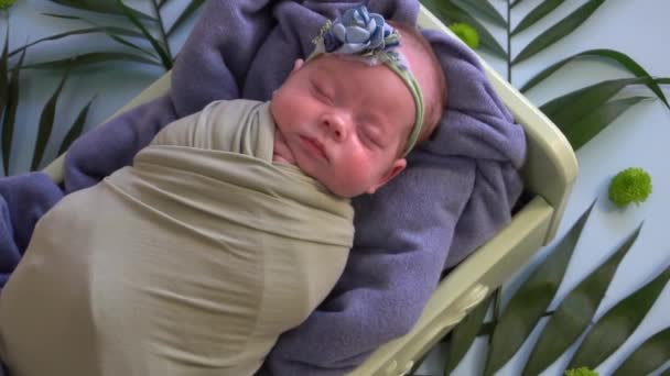 Lambat Motion Tidur Bayi Yang Baru Lahir Dalam Membungkus — Stok Video