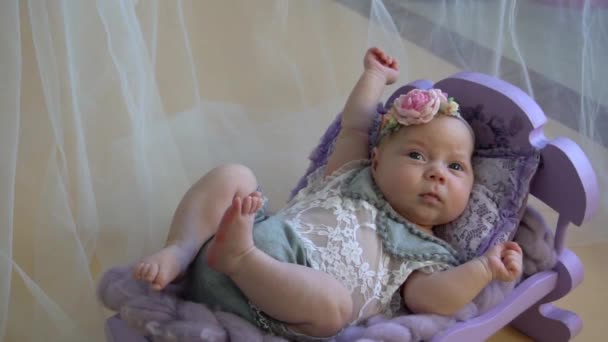 Slow Motion Adorable Newborn Baby Bed — Stockvideo