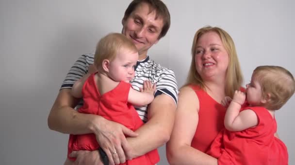 Slow Motion Portrait Adorable Beautiful Handsome Cheerful Family — Stockvideo