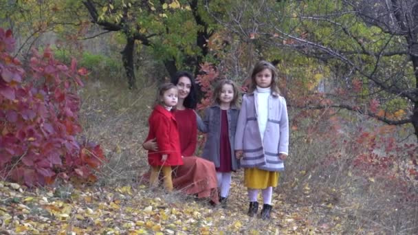 Pomalý Pohyb Velká Rodina Podzimním Lese — Stock video
