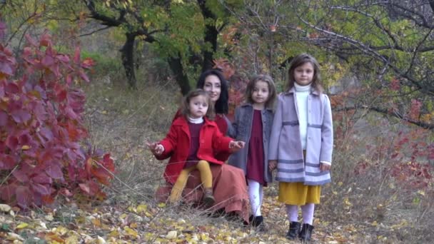 Slow Motion Petites Filles Mère Dans Parc Automne — Video