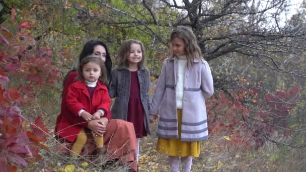 Zeitlupe Eine Große Familie Herbstwald — Stockvideo