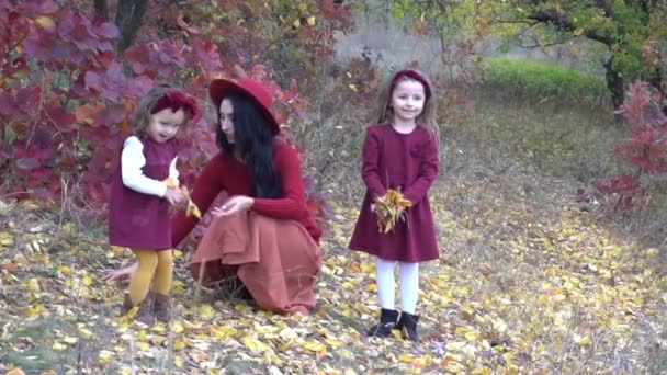 Slow Motion Mother Daughter Embrace Autumn Park — ストック動画