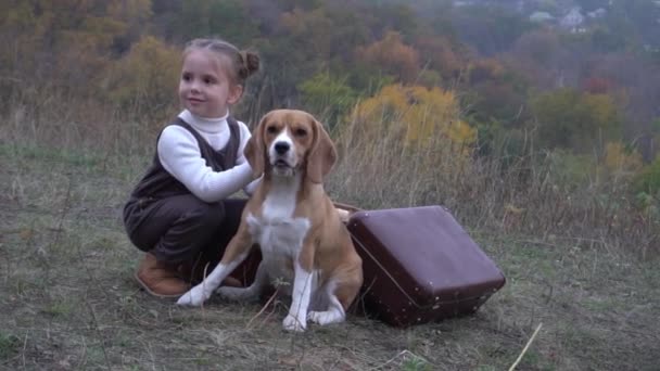Zeitlupe Mädchen Das Mit Hund Unterwegs Ist — Stockvideo