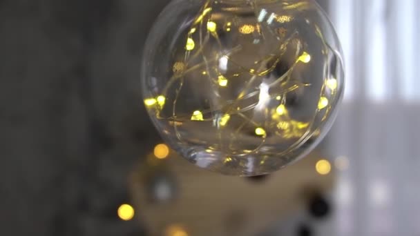 Transparent Glass Light Bulbs Glowing String Lights Shining Glass — Stock Video