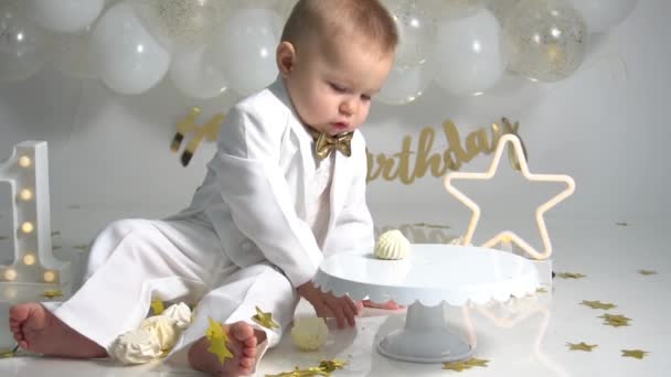 Slow Motion Pierwsze Urodziny Chłopca Party — Wideo stockowe