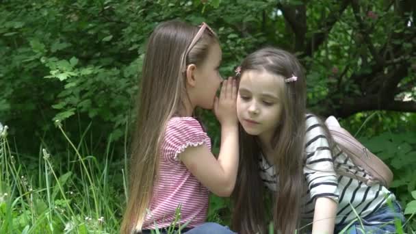 Slow Motion Little Girl Telling Her Secret Friend — Stock Video