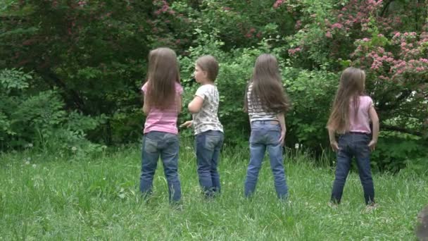 Slow Motion Küçük Kızlar Grubu Parkta Çocuk Partisi — Stok video