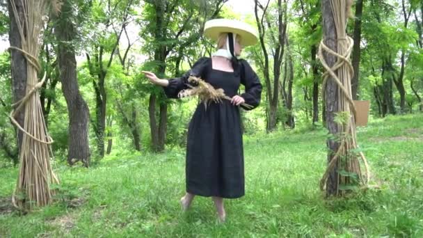 Slow Motion Playful Female Wearing Stylish Straw Hat — 비디오