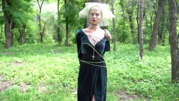Slow Motion Captive Woman Bound Rope Prisoner Nature — Vídeo de stock