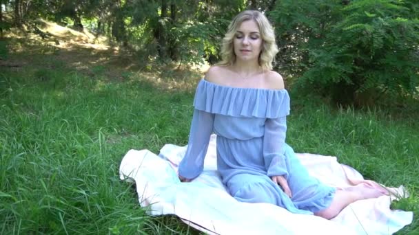 Zeitlupe Schöne Mädchen Auf Dem Gras — Stockvideo