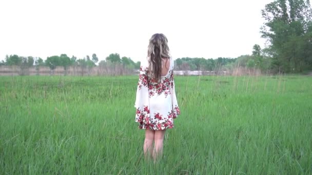 Slow Motion Beautiful Girl Green Park — Vídeo de stock