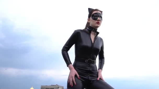 Slow Motion Woman Cat Costume — Vídeo de stock