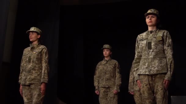 Slow Motion Girls Military Uniform Cap — Stockvideo