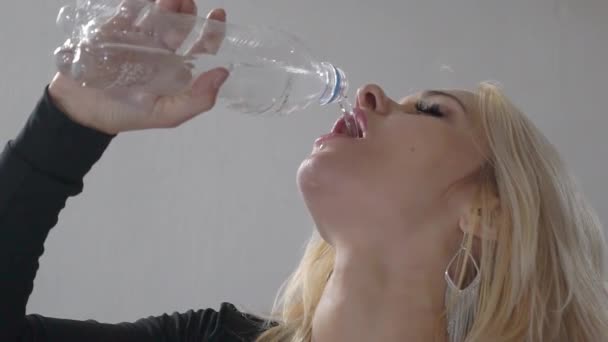 Slow Motion Young Woman Drinking Water — Video