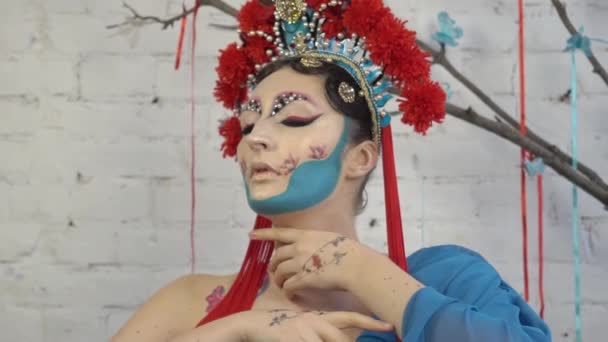 Медленное Движение Косплей Женщина Кимоно — стоковое видео