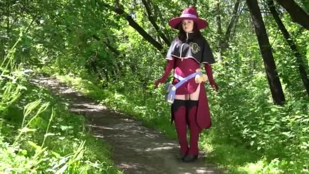 Girl Wearing Fantasy Witch Costume — Video Stock