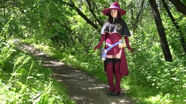 Slow Motion Girl Wearing Fantasy Witch Costume — Stock videók