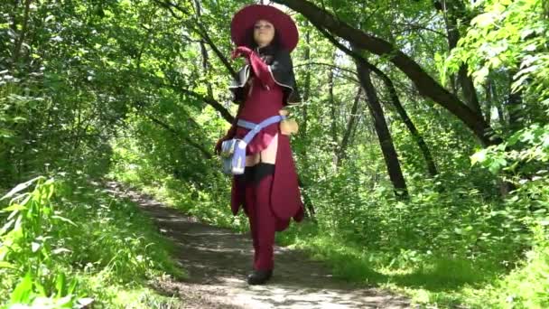 Slow Motion Halloween Woman Witch Costume Outdoors — Stok video