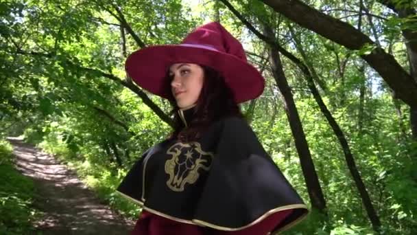 Slow Motion Beautiful Young Witch Halloween Concept Evocation Nature Magic — Stock Video