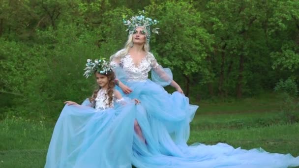 Mother Daughter Queen Princess Dresses Long Dress Train — Vídeo de stock