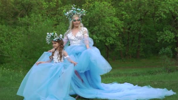Slow Motion Princesses Dressed Luxurious Long Dresses — Video
