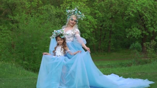 Slow Motion Princesses Dressed Luxurious Long Dresses — Stock video