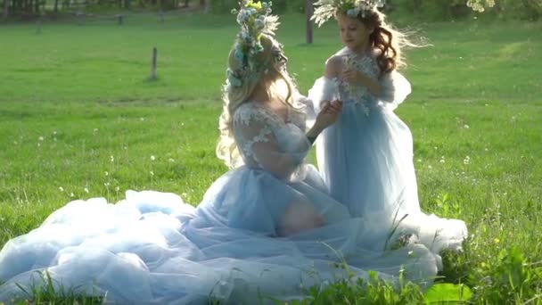 Slow Motion Princesses Dressed Luxurious Long Dresses — Vídeos de Stock