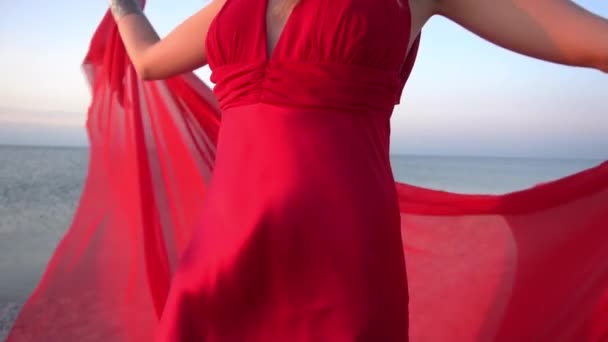 Slow Motion Beautiful Girl Long Red Dress — Stockvideo