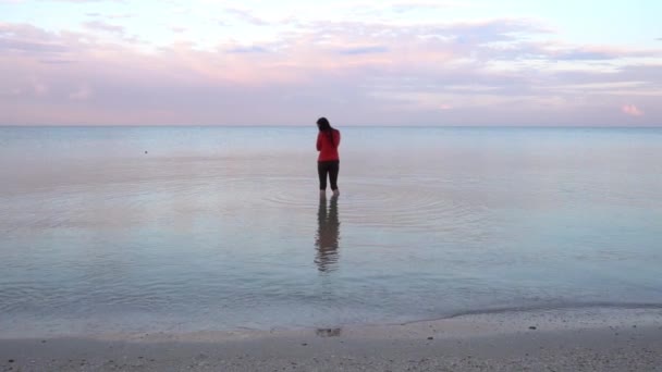 Slow Motion Elegant Woman Walking Lake — Video Stock