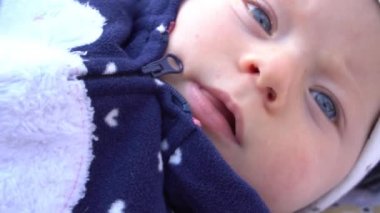 Slow Motion Little baby boy in the autumn forest