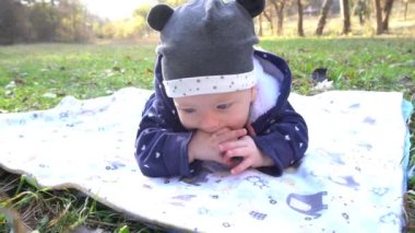 Slow Motion Happy child in autumn park