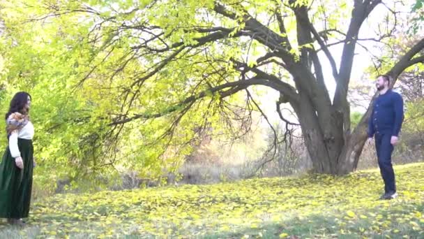 Couple Love Park Autumn — Stock video