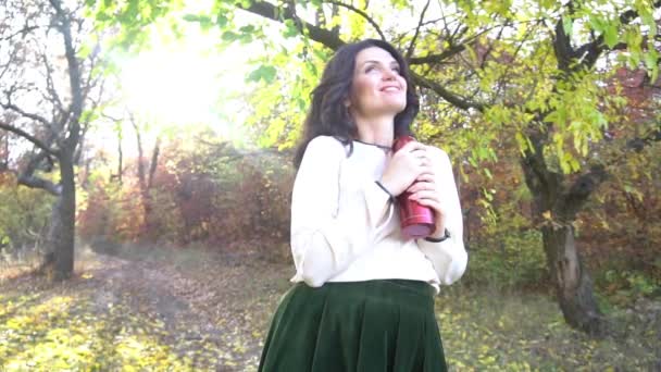 Slow Motion Brunette Woman Portrait Autumn Color — Video