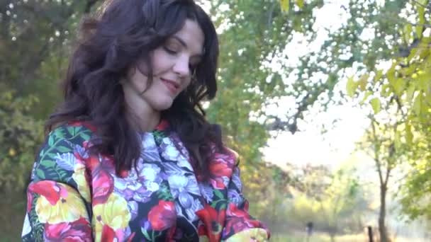 Beautiful Autumn Model Waving Glow Hair — Video