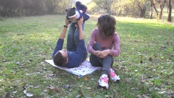 Happy Family Mother Family Little Baby Rests Outdoors — Stockvideo