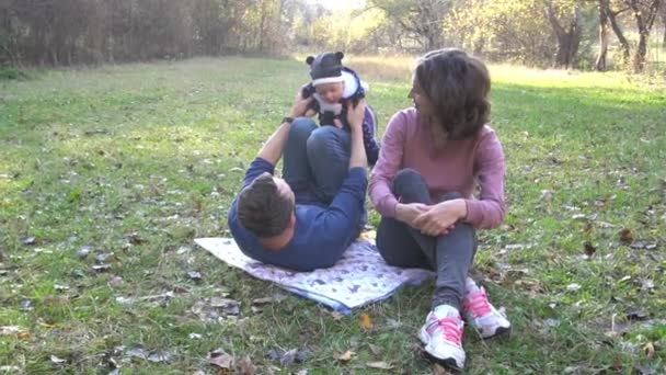 Slow Motion Happy Family Having Rest Outdoor — Stockvideo