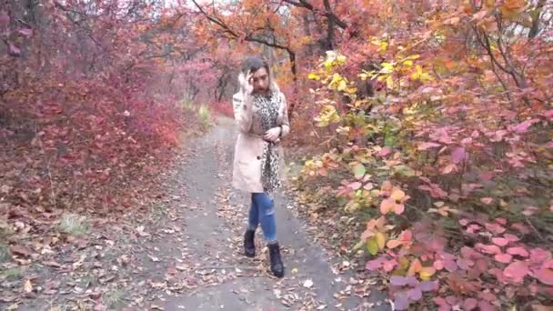 Cute Girl Enjoying Warm Weather Autumn Mood — Video Stock